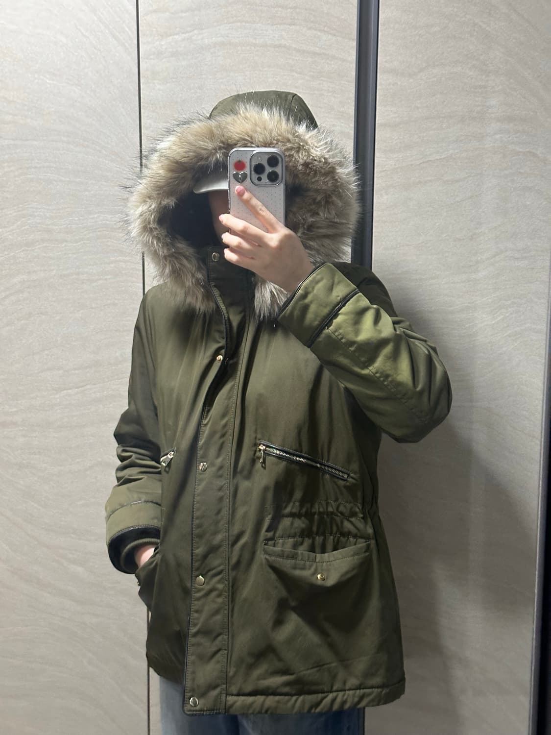 자라 퍼 후드 야상 파카 / 카키 상품이미지2