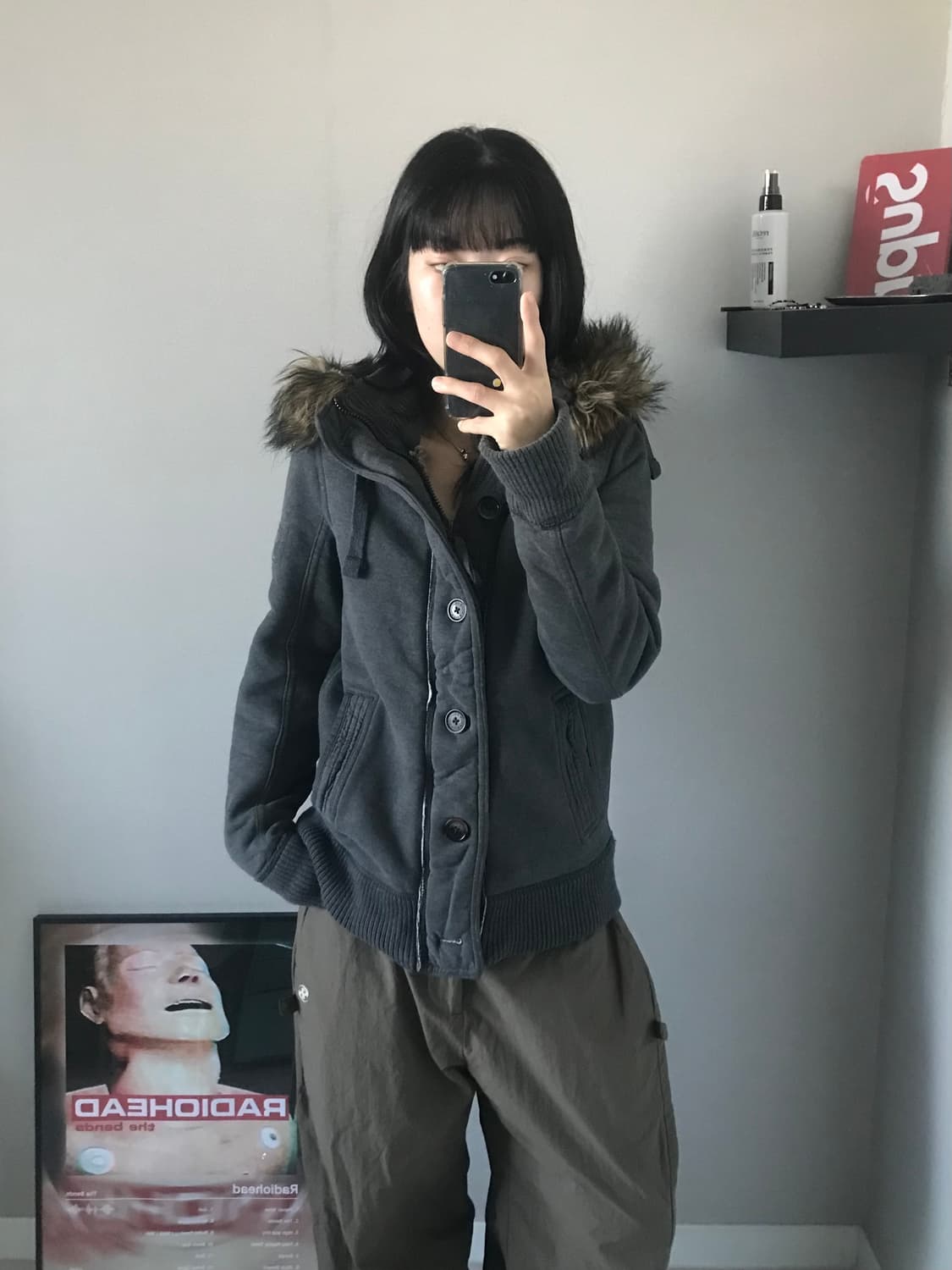 아베크롬비 헤비 코튼 차콜 울프죠 후드집업 상품이미지2