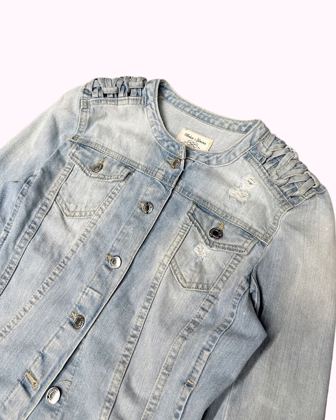 collarless damage denim jacket 상품이미지2