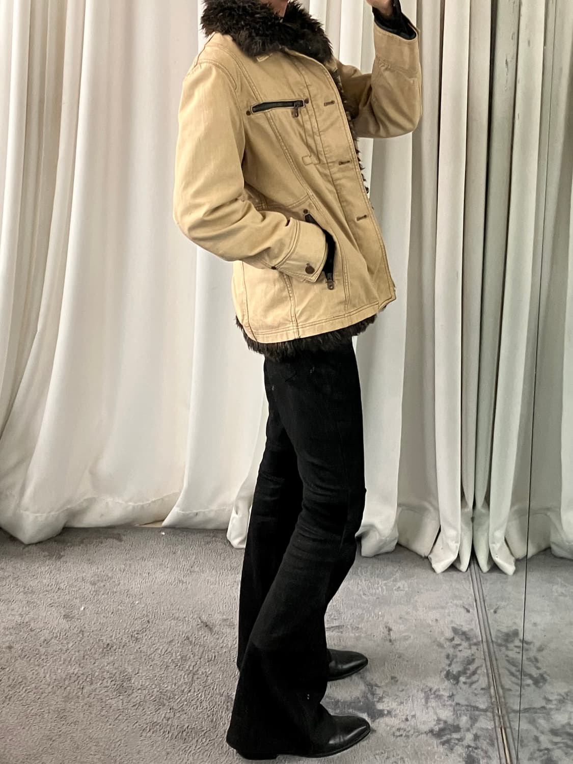 Monsieur Nicole 무슈 니콜 베이지 퍼 트리밍 자켓 48 상품이미지9