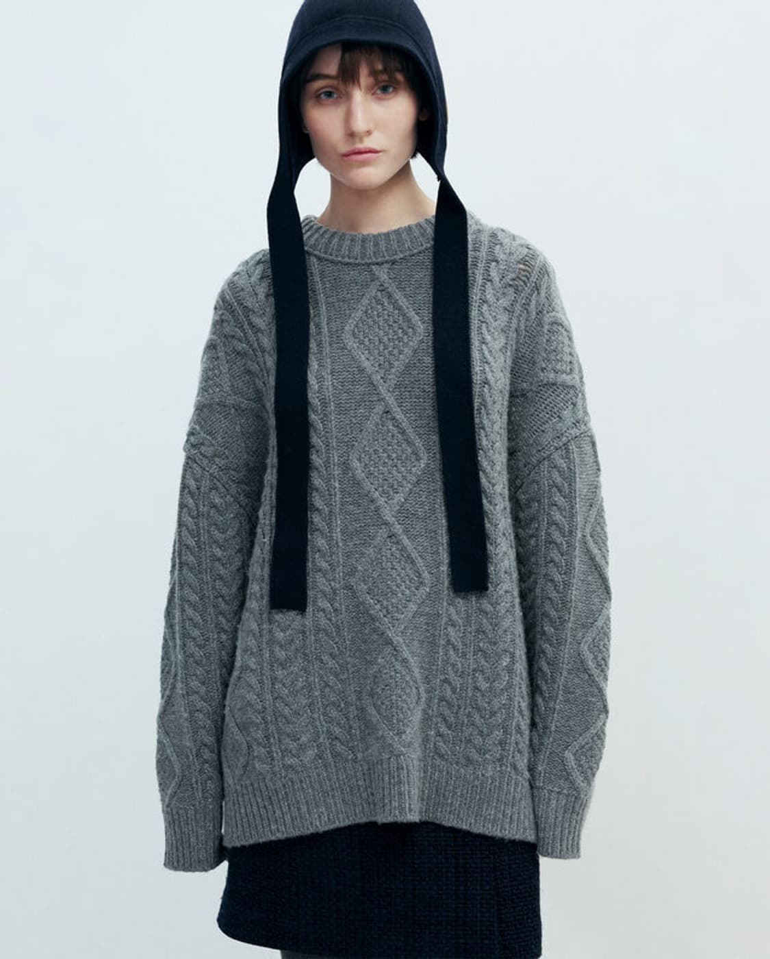 포유어아이즈온리 FYEO 루즈핏 케이블 니트 그레이 상품이미지2