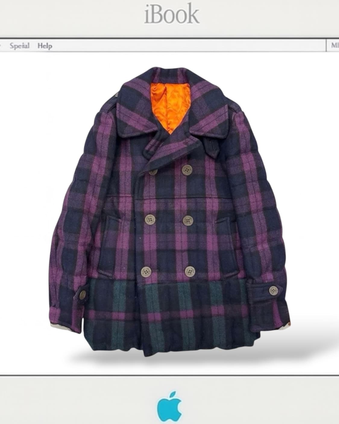 (rare) 꼼데가르송 퍼플 체크 울 패딩코트 상품이미지1