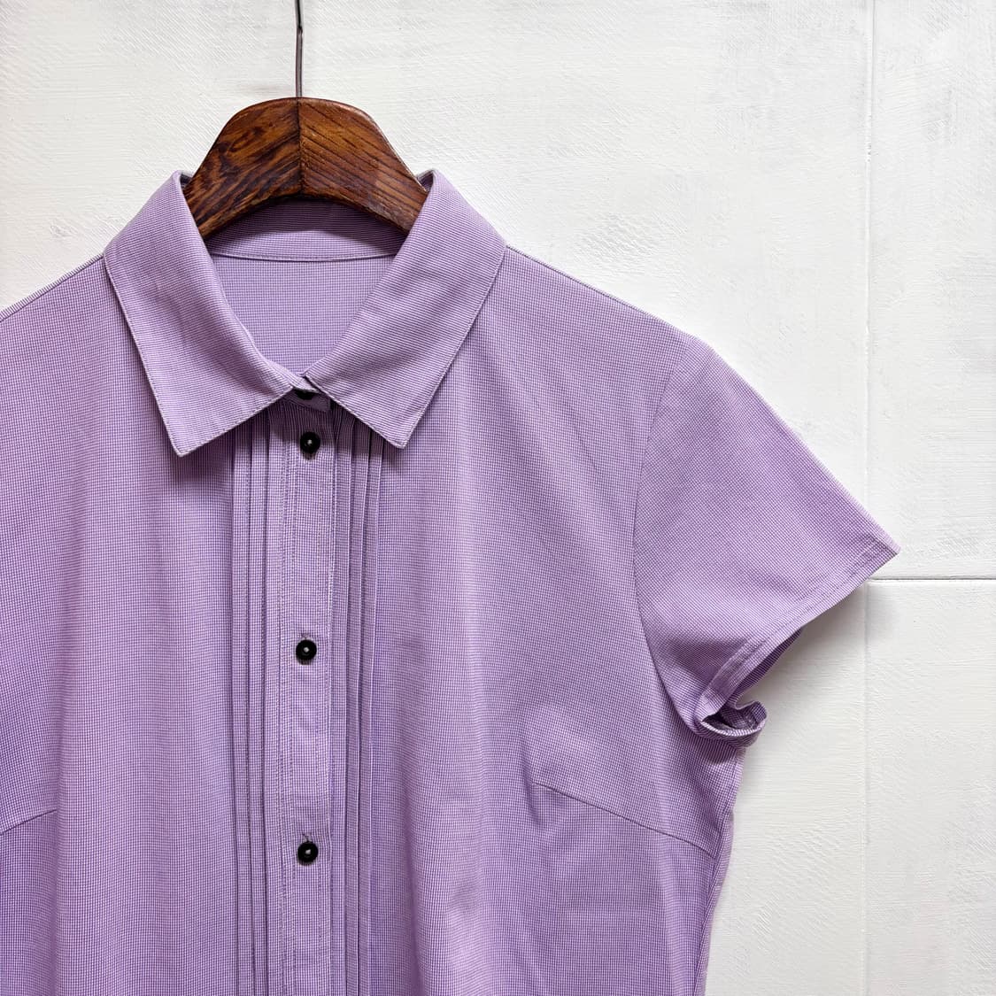 퍼플 핀턱 반팔 Y2K 셔츠 블라우스 긱시크 L JPN 상품이미지2