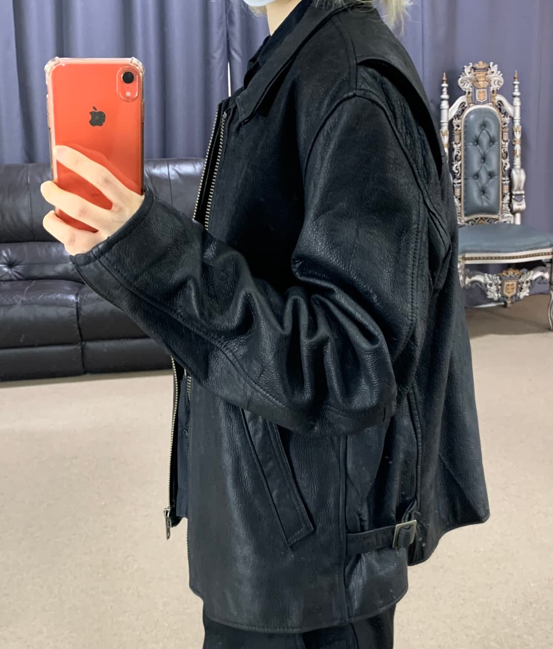 아비렉스 USA 빈티지 벨티드 지퍼 소가죽 리얼 레더 자켓 남성 M 상품이미지8