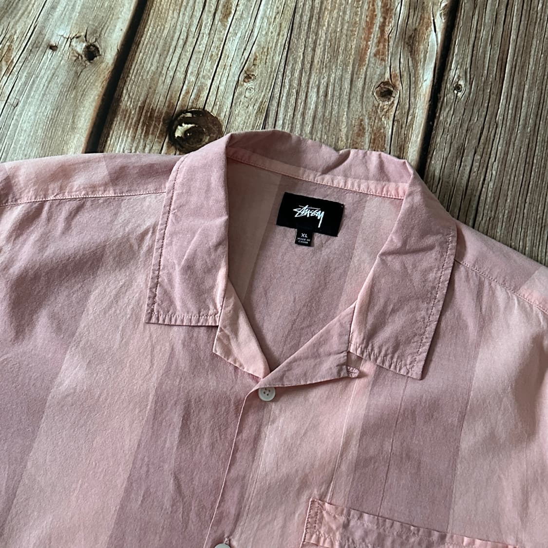 STUSSY 스투시 볼드 스트라이프 오픈 카라 셔츠 핑크 색상 XL사이즈 상품이미지4