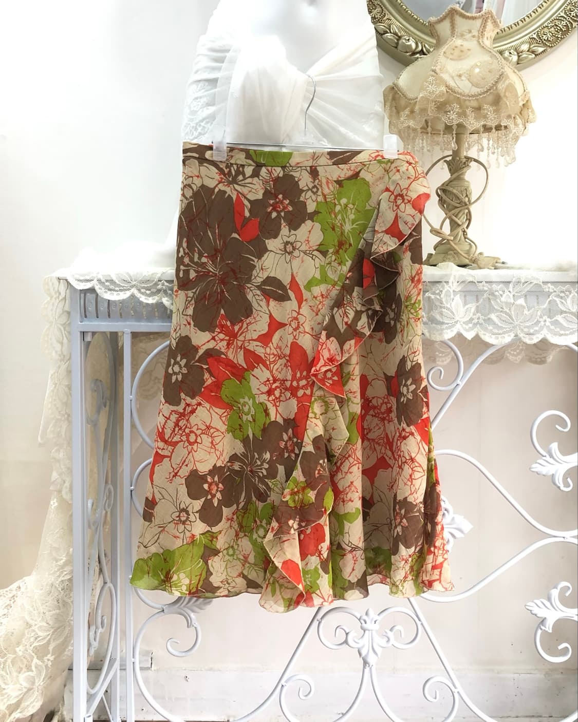 floral print asymmetrical ruffle midi sk 상품이미지1