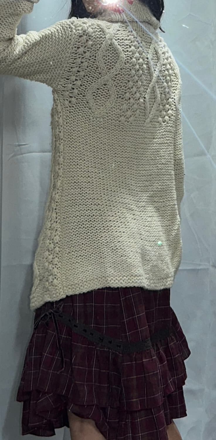 모리 니트 떡볶이 가디건 체크 언발 리본 스커트 코디 상품이미지3