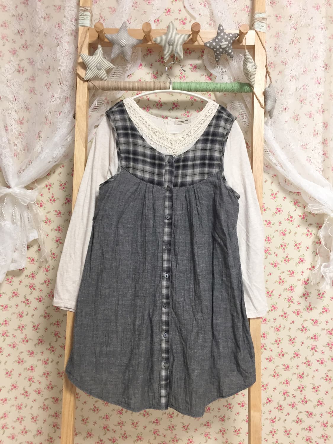 빈티지 모리걸 그레이 차콜 슬리브리스  상품이미지1