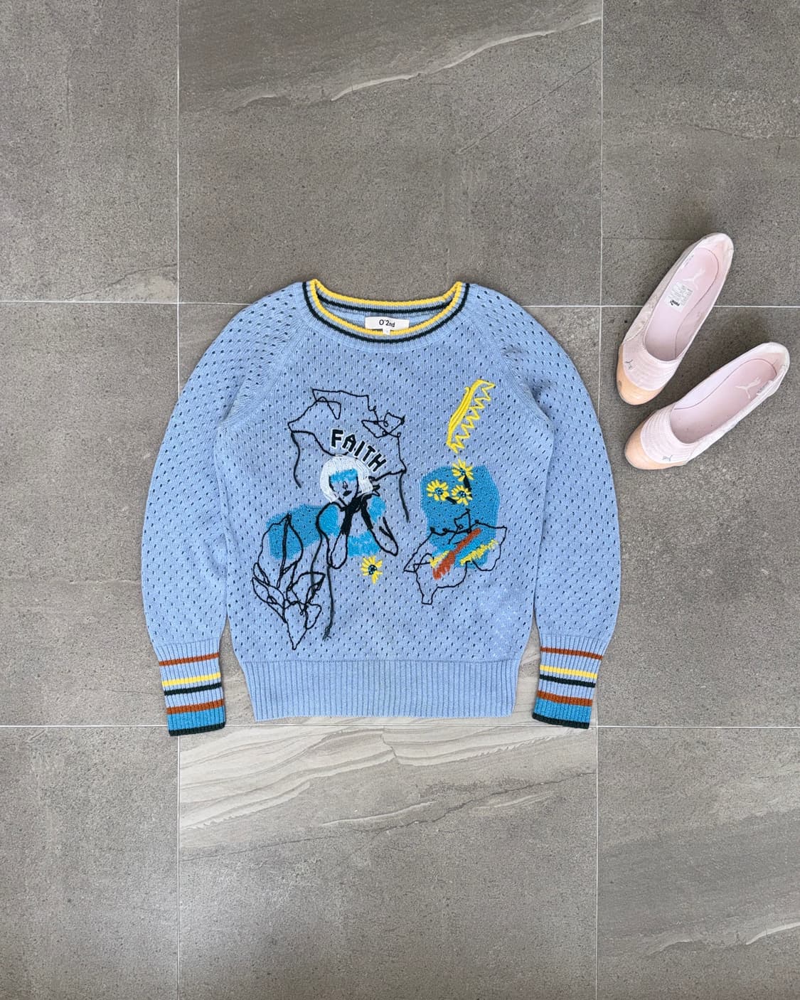O’2ND mute blue embroidered summer knit 상품이미지2