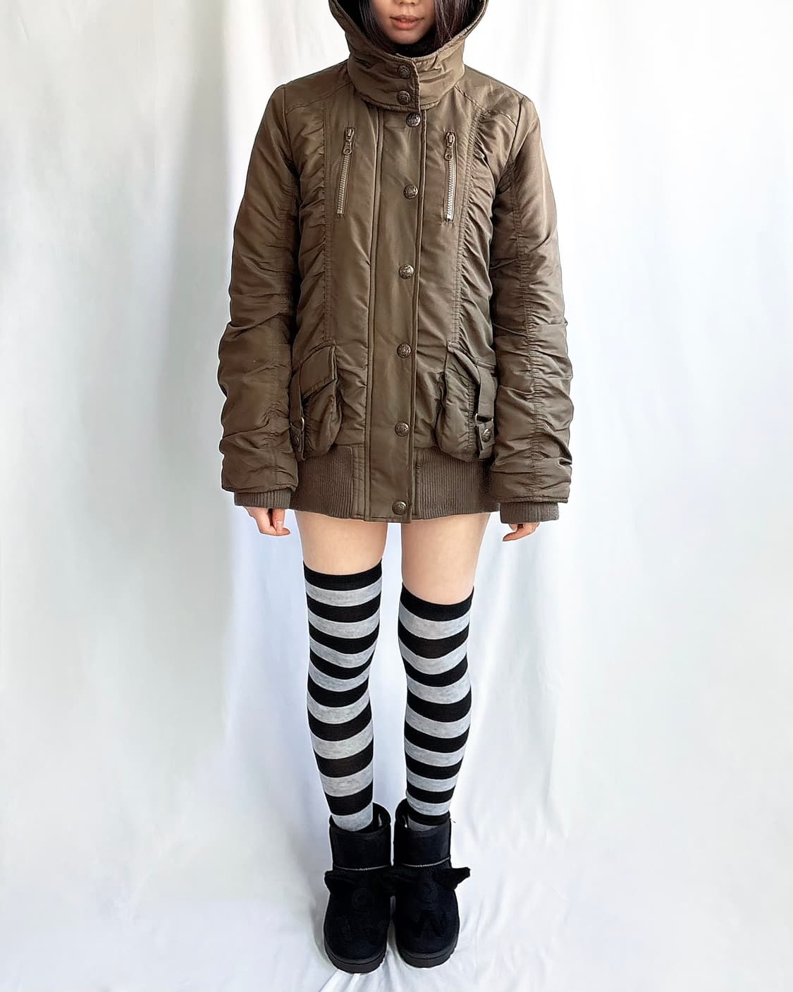 Khaki shrring banded padded field coat 상품이미지2
