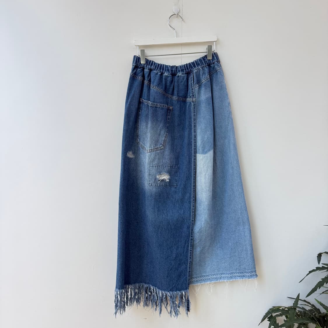 JPN 패치워크 수술 투웨이지퍼 데님 롱스커트 상품이미지2
