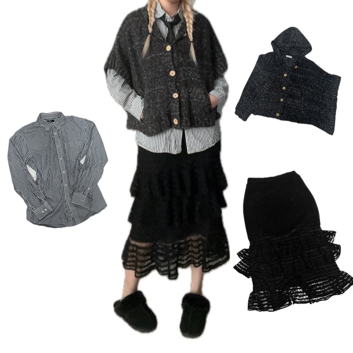 *코디셋* 니혼진 블랙모리 프레피 y2k 케이프 셔츠 코디세트 상품이미지1