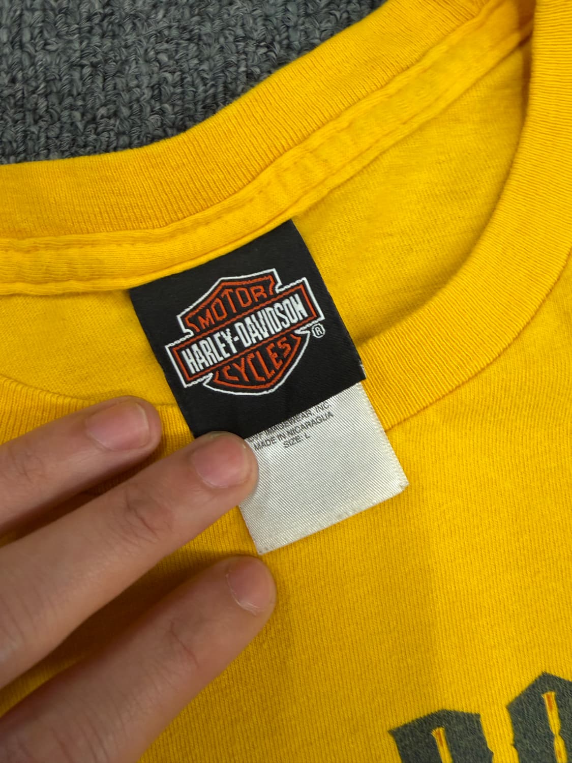 L) 할리데이비슨 빈티지 번호판 프린팅 옐로우 반팔 티셔츠 상품이미지3