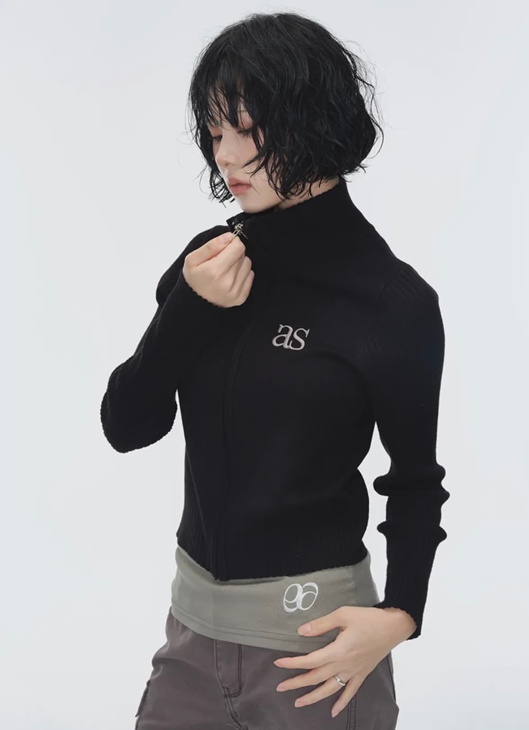 애즈온 니트 집업 블랙 MARON KNIT ZIP-UP / BLACK 상품이미지1