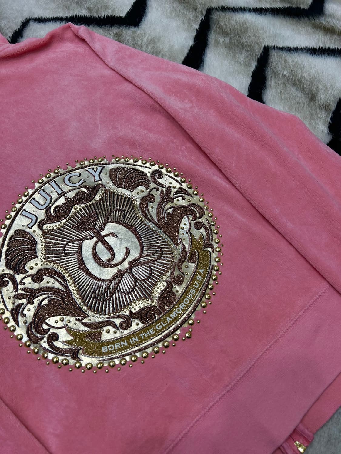 [XL]쥬시꾸뛰르 자수 벨벳 후드집업/핑크 상품이미지1