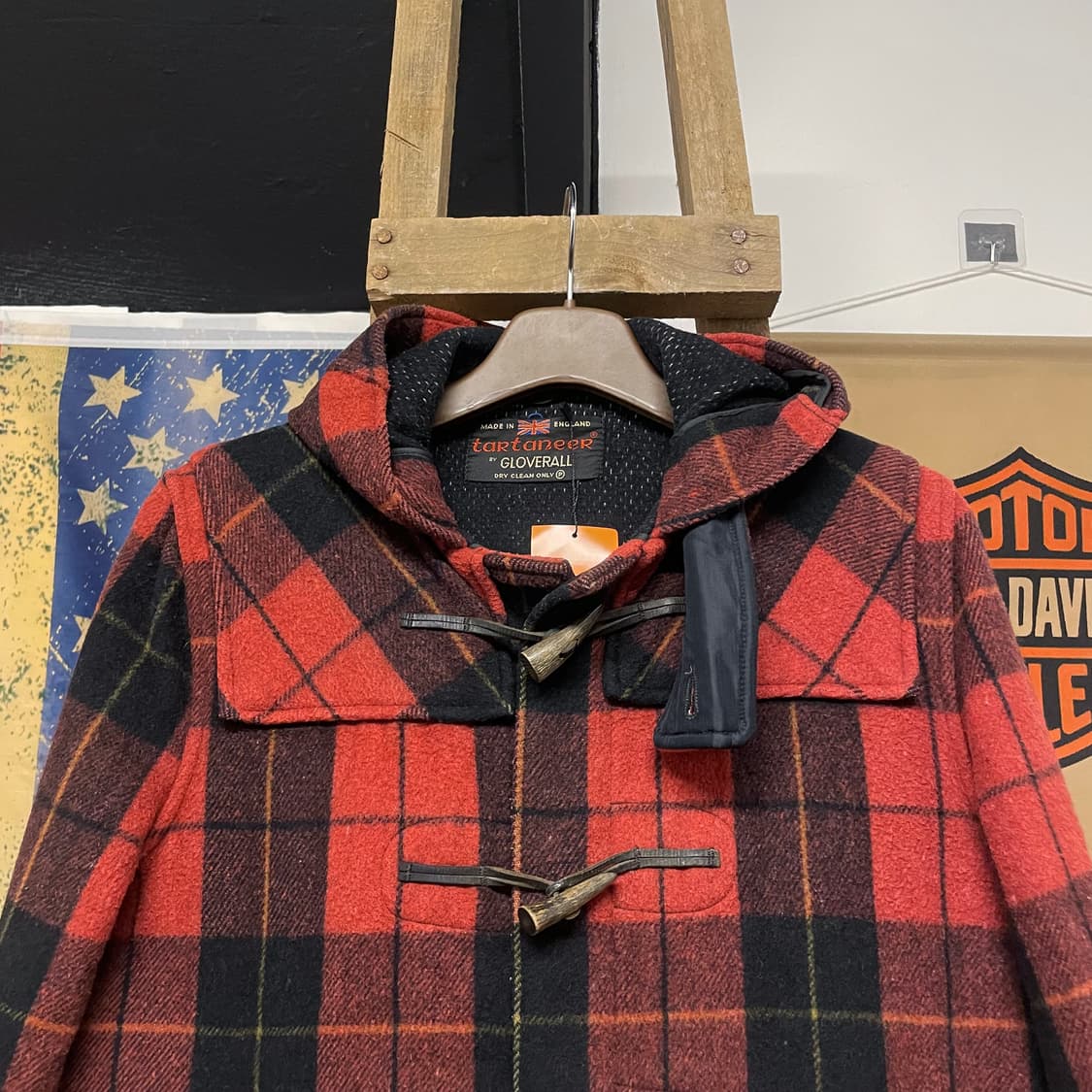 70s 글로버올 GLOVERALL 체크 패턴 후드 더플 코트 떡복이 코트 상품이미지3