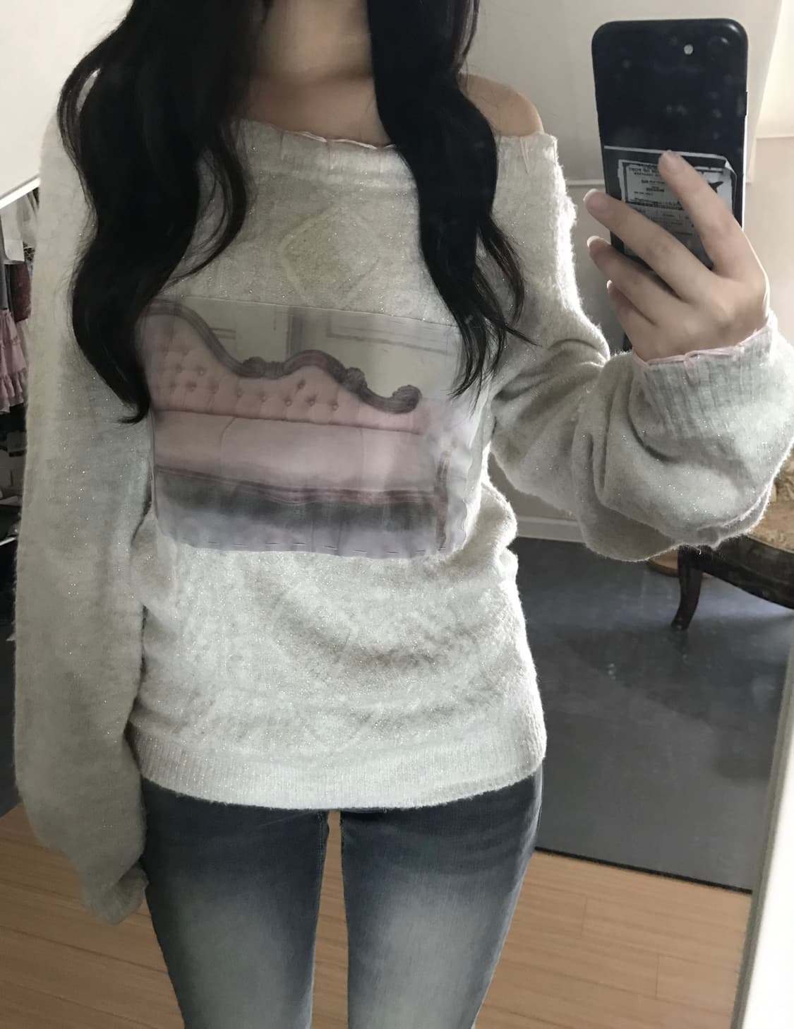 Sofa Print Cable Knit with Embroidered  상품이미지3