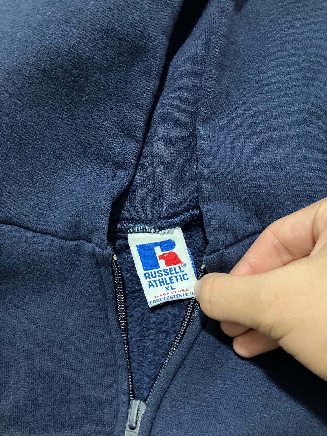 🇺🇸 90s USA 러셀 에슬레틱 후드집업 네이비 XL  상품이미지3