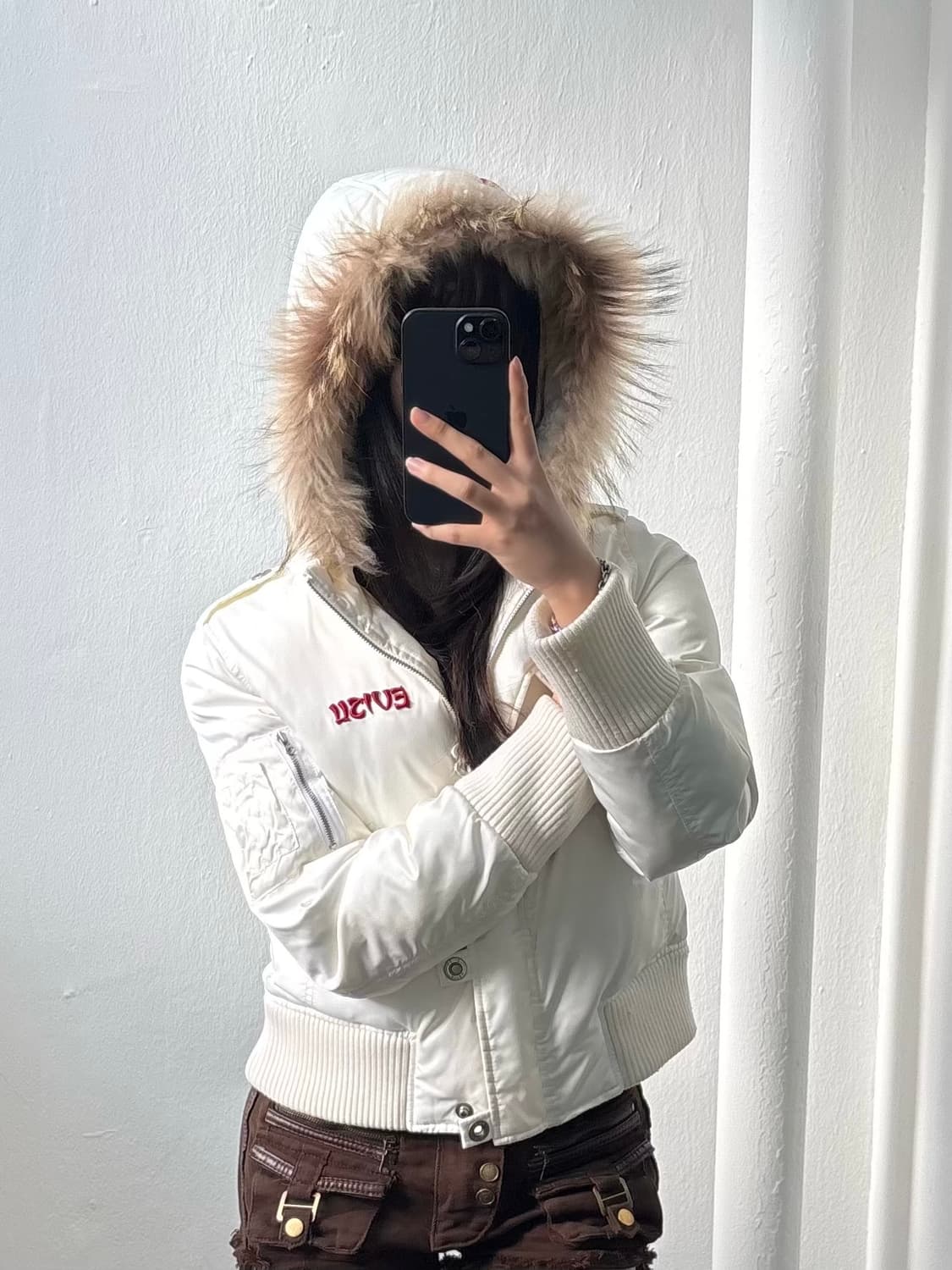 Evisu White Fur Hood Short Padded Jacket 상품이미지4