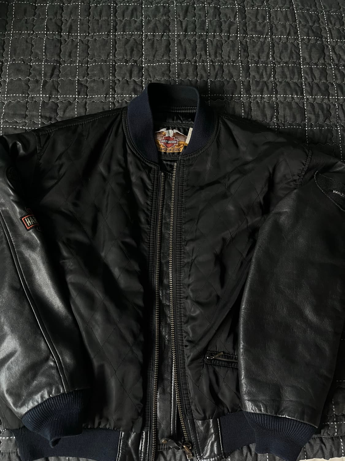 90s Harley nylon quilted leather bomber 상품이미지1