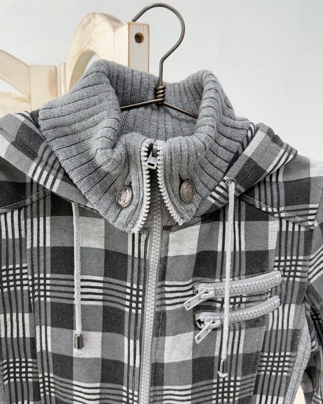 Y2k Gray check zip-up 상품이미지3