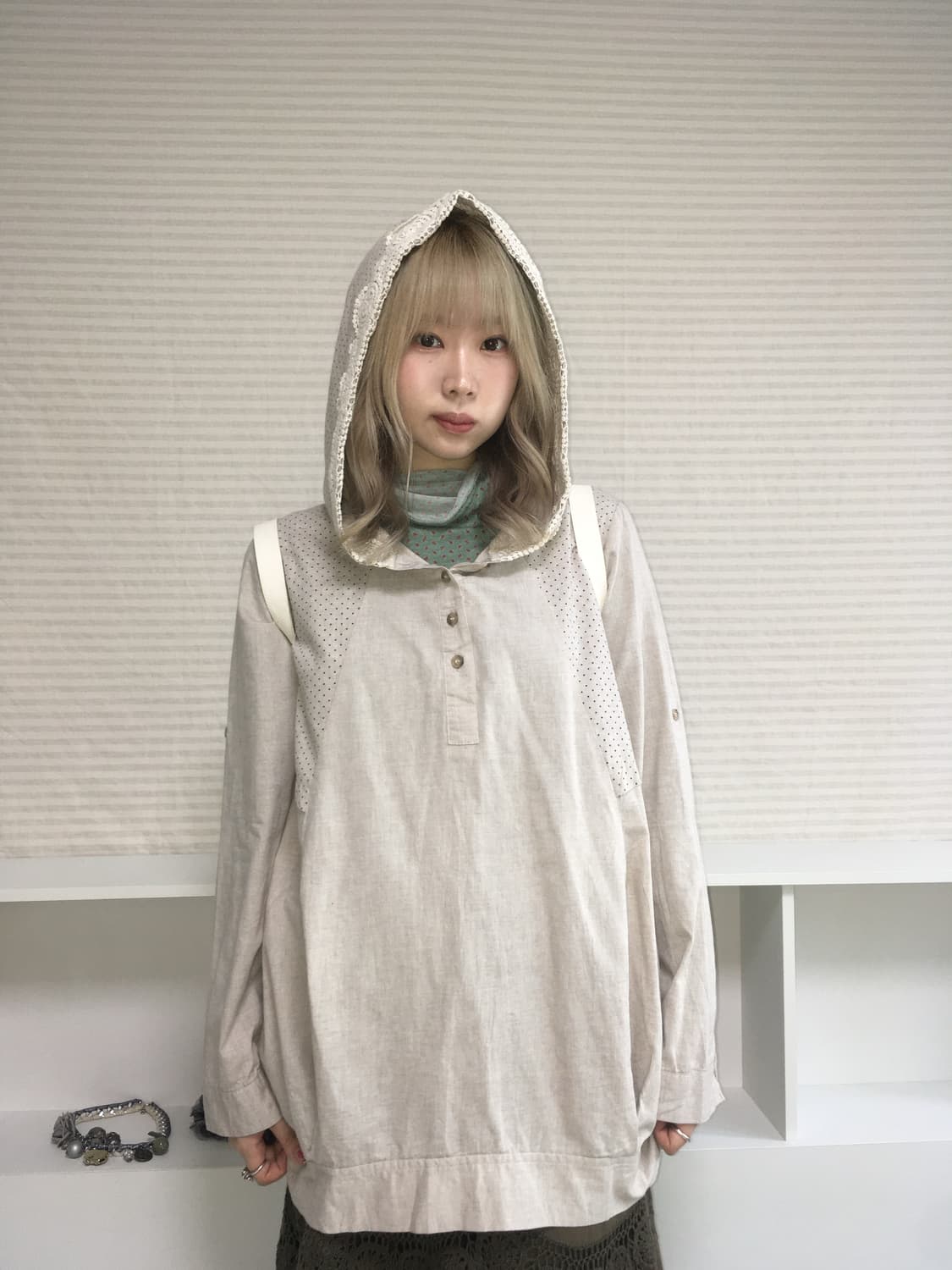 jpn vintage mori dot crochet hood one-pi 상품이미지2