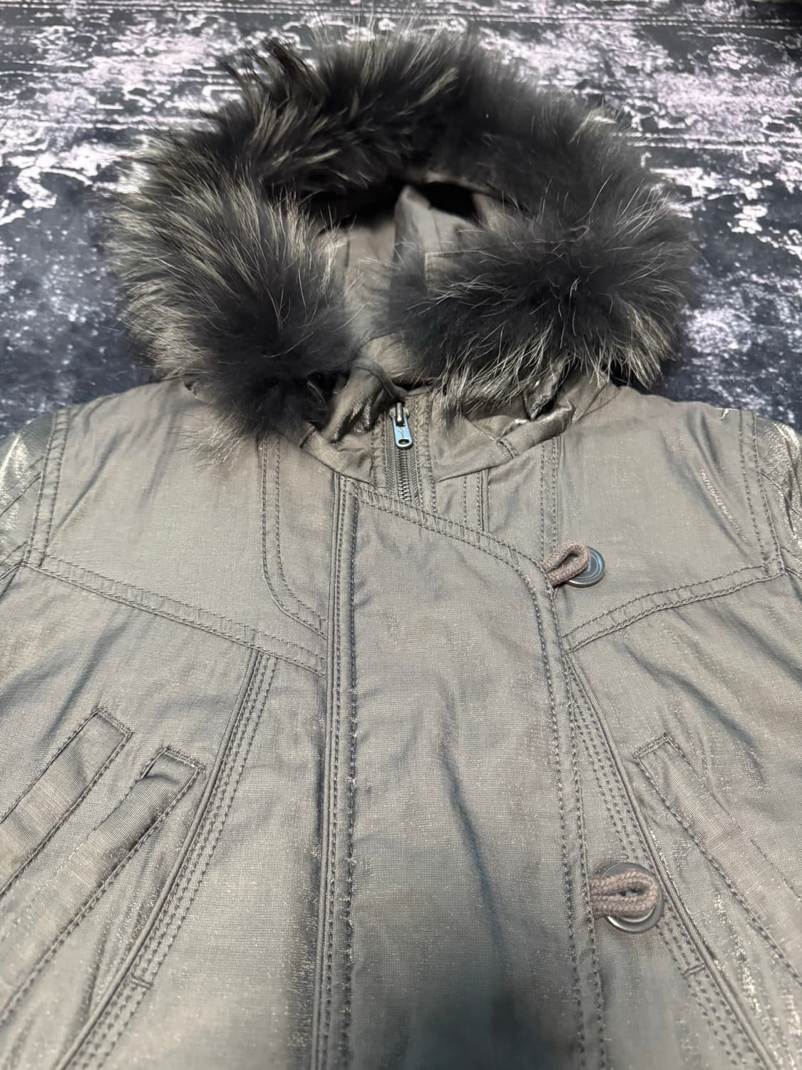 vintage charcoal fur long jacket 상품이미지2