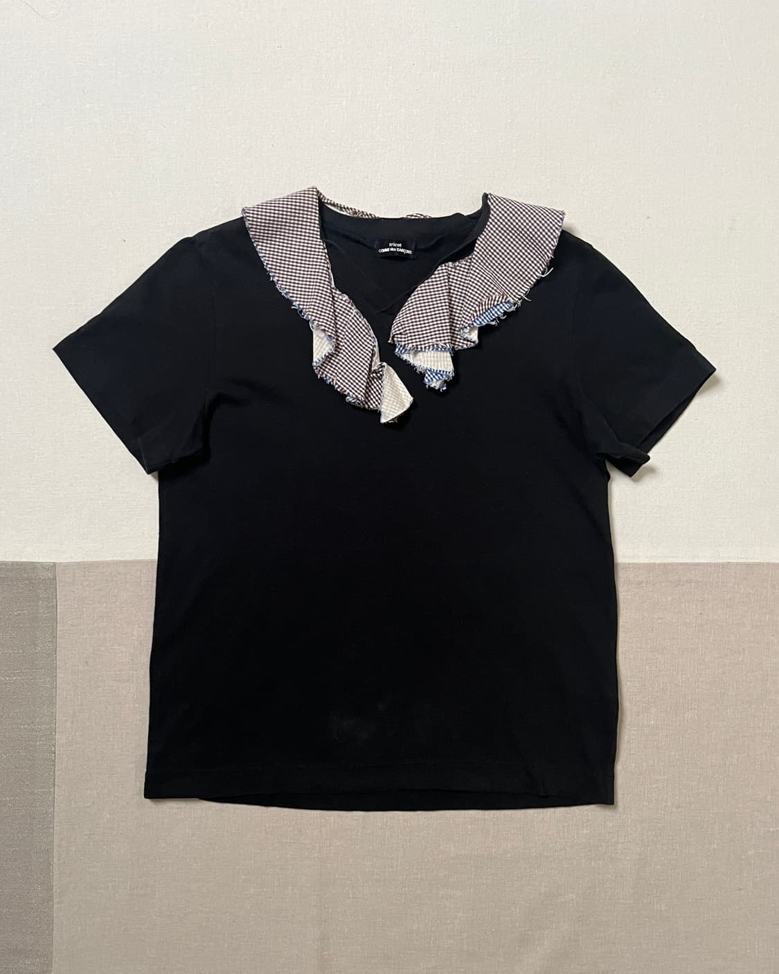 꼼데가르송 체크 러플 넥라인 v넥 티셔츠 comme des garcons 상품이미지4