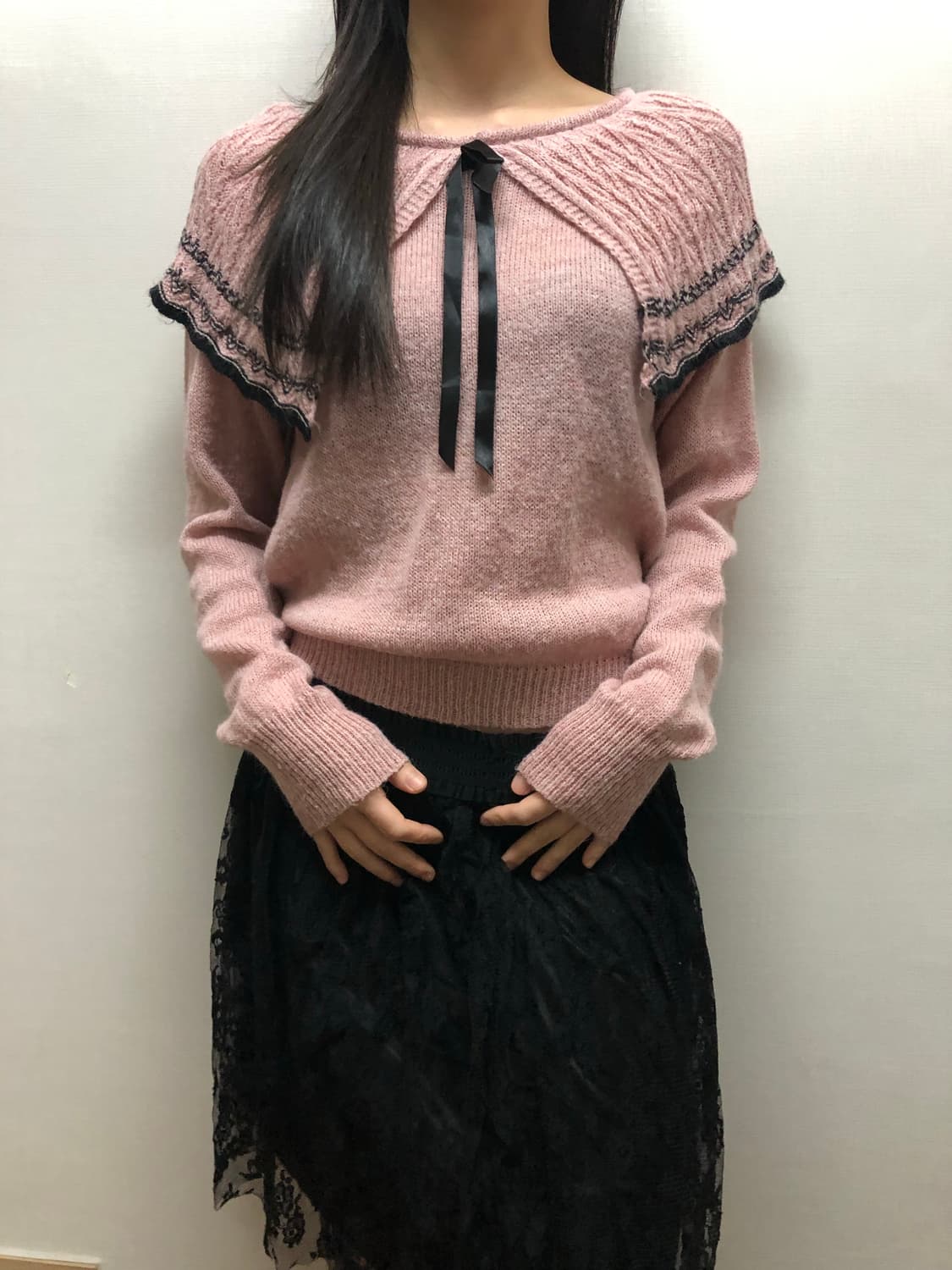 빈티지 핑크 리본 니트 상품이미지1