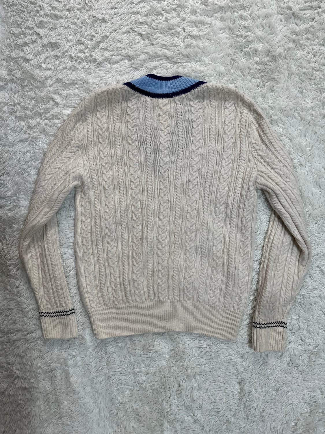 라코스테 아이보리 V넥 케이블 니트 M 상품이미지6