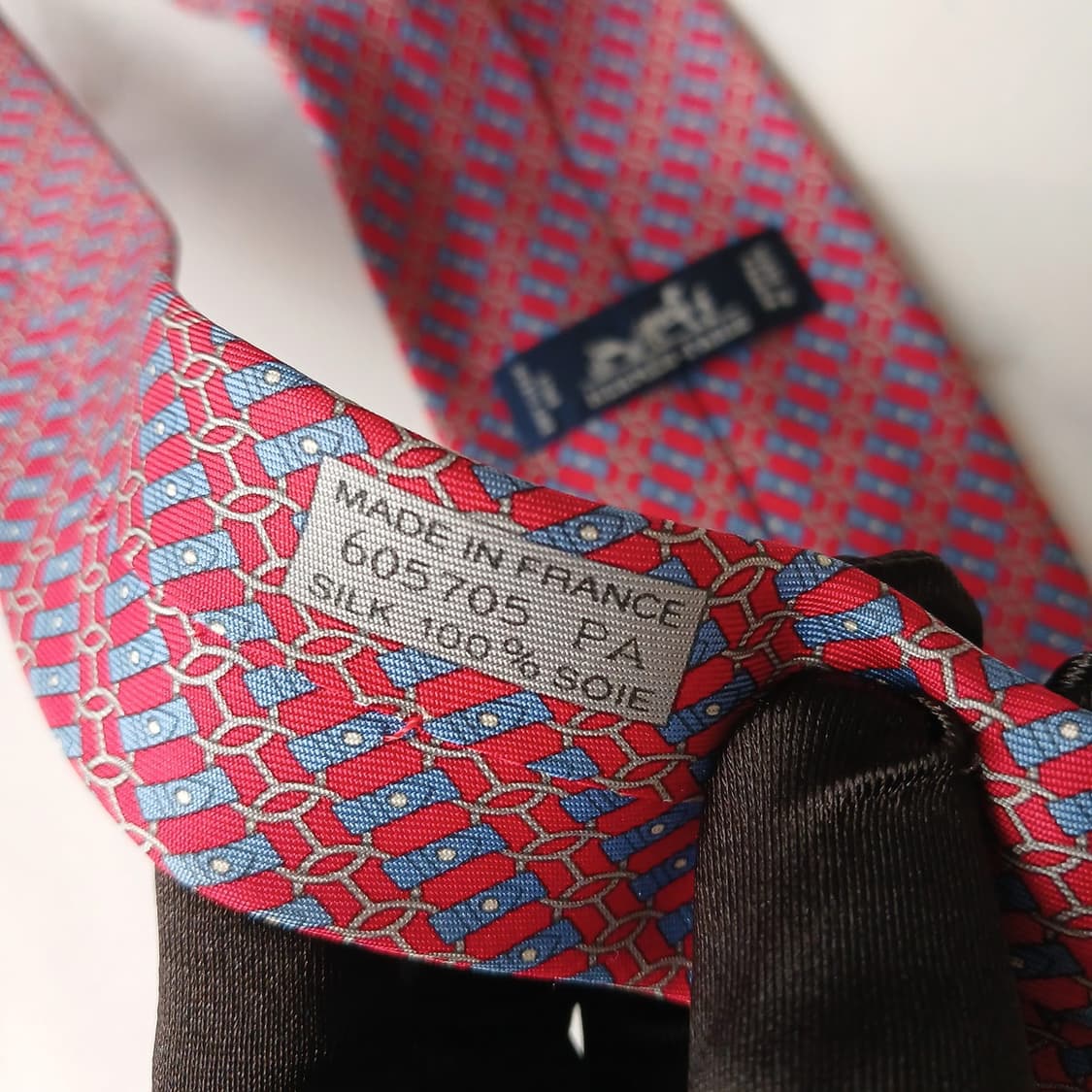 에르메스 실크 레드 H 패턴 넥타이 8.1cm B등급 E721 상품이미지7