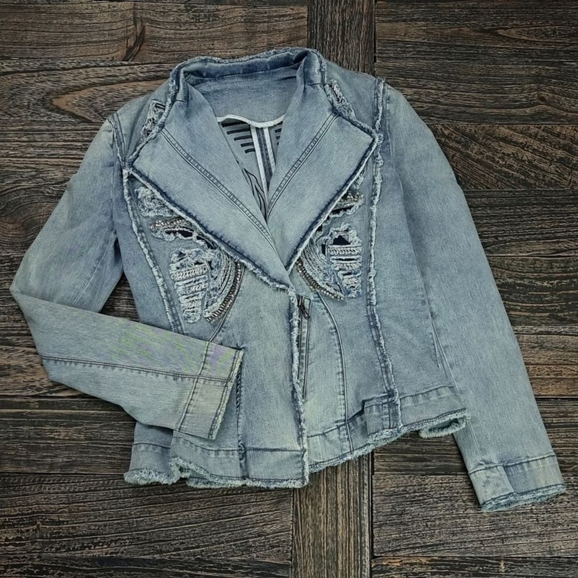 [JPN] 일본빈티지 데미지 디테일 스팽글 더블 데님 자켓 M16400 상품이미지1