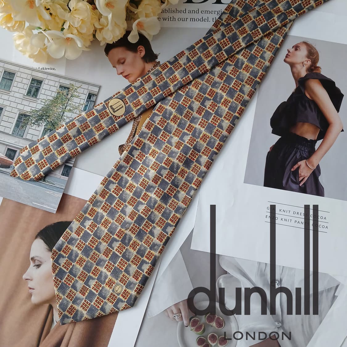 던힐 실크 그레이&골드 체크 패턴 넥타이 9.8cm A등급 A19141
 상품이미지1