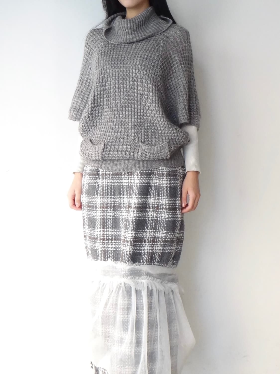 Tartan check tassel skirt / grey 상품이미지3