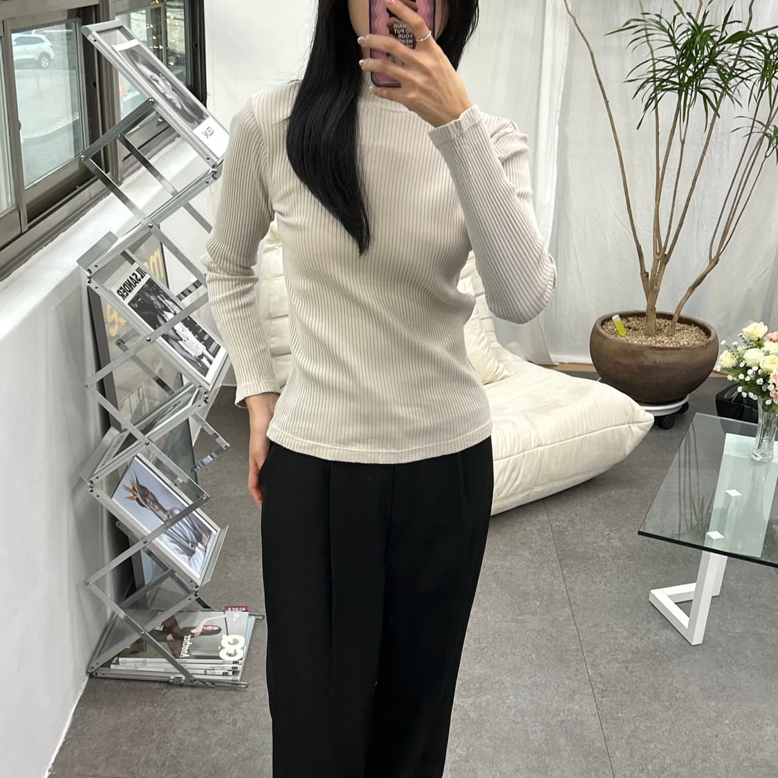 유니클로 아이보리 골지 하프넥 니트 베이직 이너웨이 상품이미지2