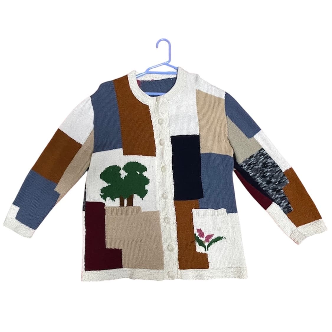 빈티지 핸드메이드 배색 뜨개니트 가디건 상품이미지1