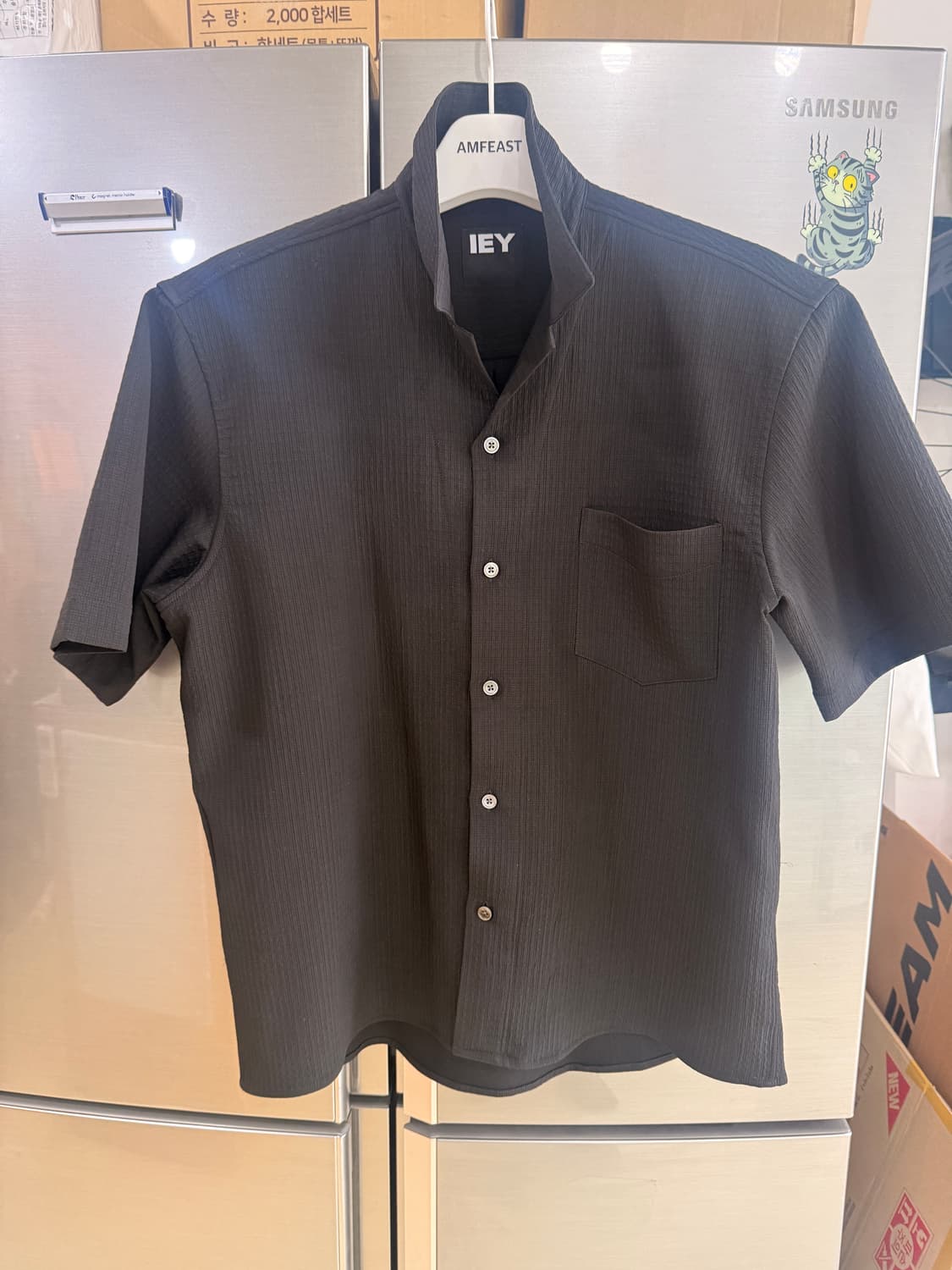 이에이 iey NANO CHECK OPEN SHIRTS Black 상품이미지3