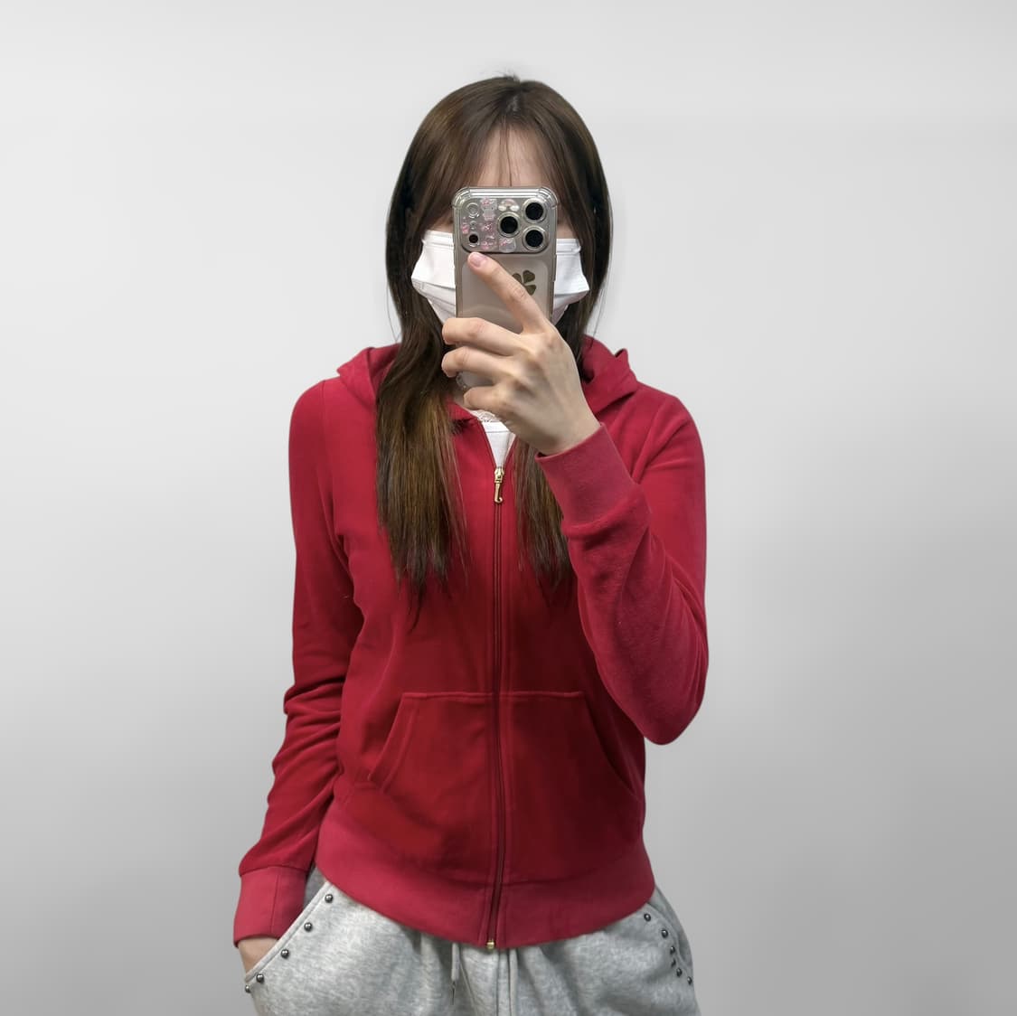 쥬시꾸띄르 벨벳 후드집업 레드 상품이미지1