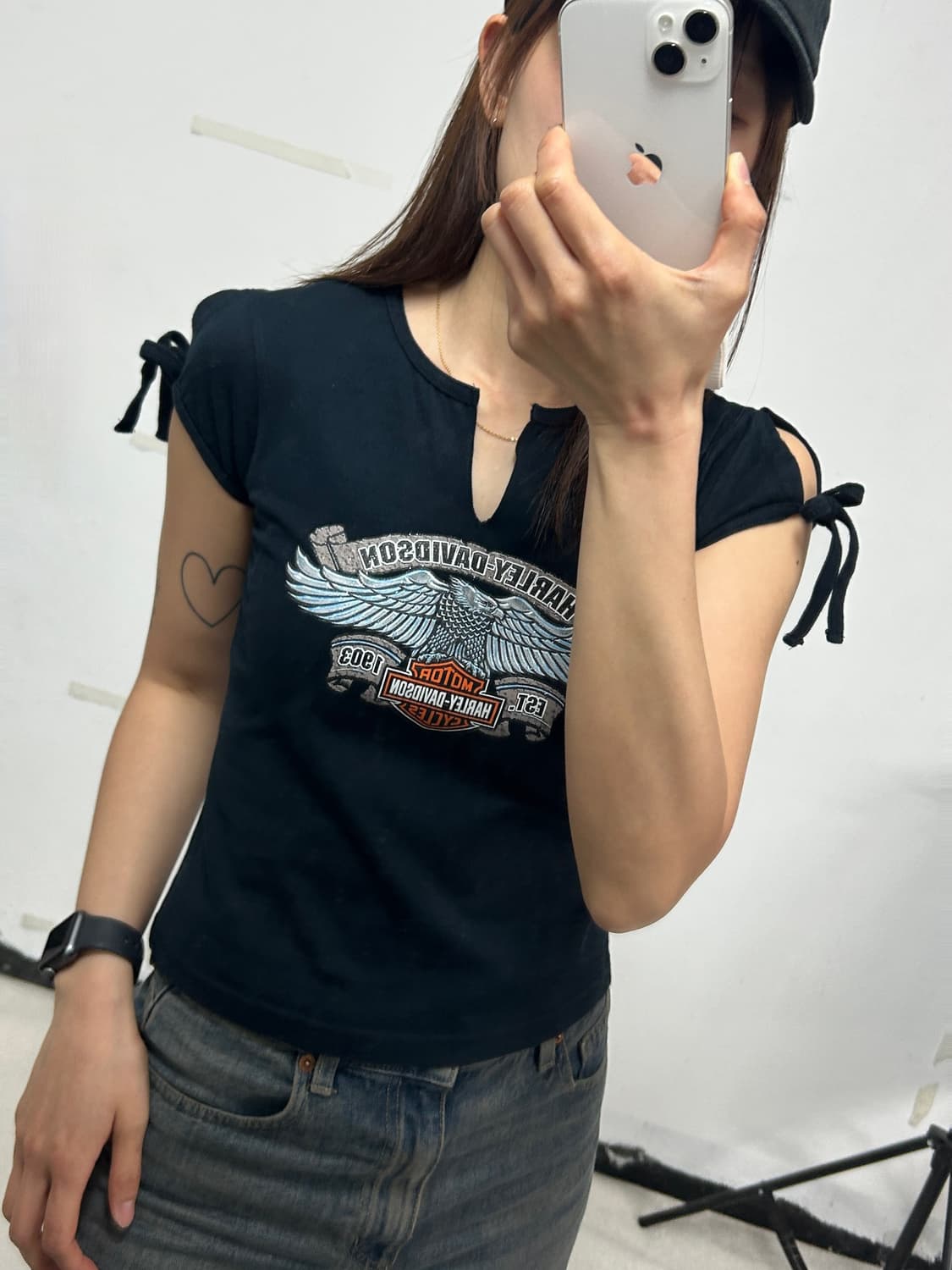 할리 데이비슨 빈티지 그래픽 크롭 티셔츠 네이비 상품이미지2