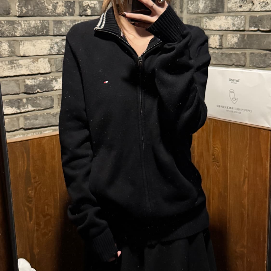 M) 타미힐피거 프리미엄코튼 니트 집업 블랙 상품이미지9
