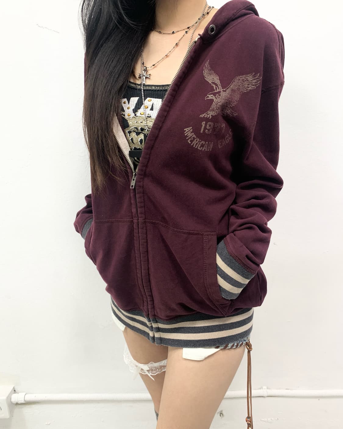[AMERICAN EAGLE] 아메리칸 이글 버건디 y2k 후드집업 상품이미지2