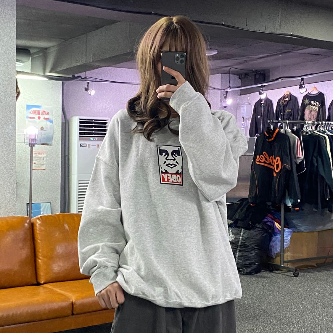 오베이 박스로고 그레이 스웻 셔츠 B2592 상품이미지1