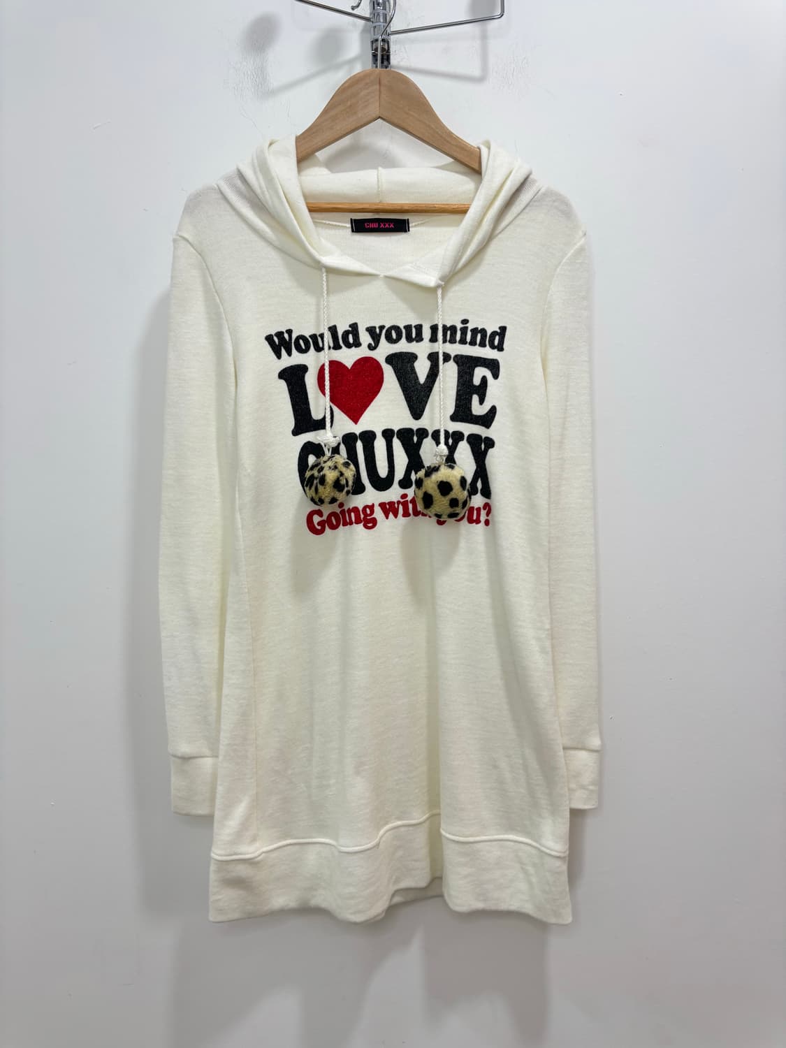 Chuxxx 호피 폼폼이 갸루 후드 니트 원피스 상품이미지5