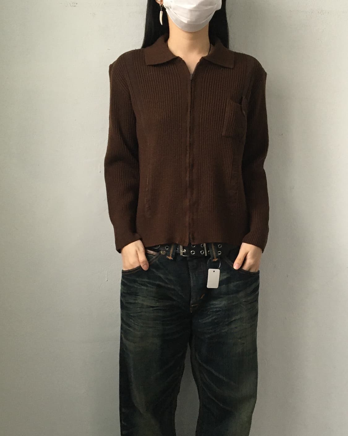 Pocket point ribbed knit zip up 상품이미지1