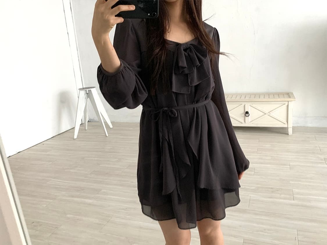 Lovely Feminine Taupe Ruffle Mini Dress 상품이미지2