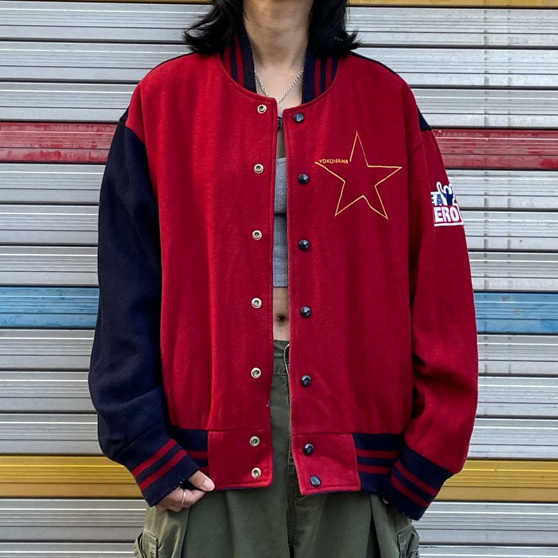 90s YOKOHAMA 리버시블 양면 패딩 바시티 자켓 XL 상품이미지5