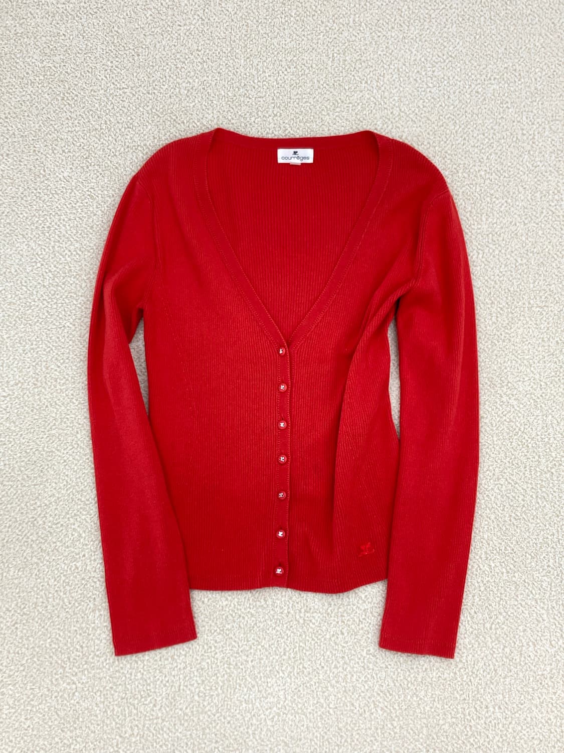 꾸레쥬 레드 브이넥 가디건 상품이미지1