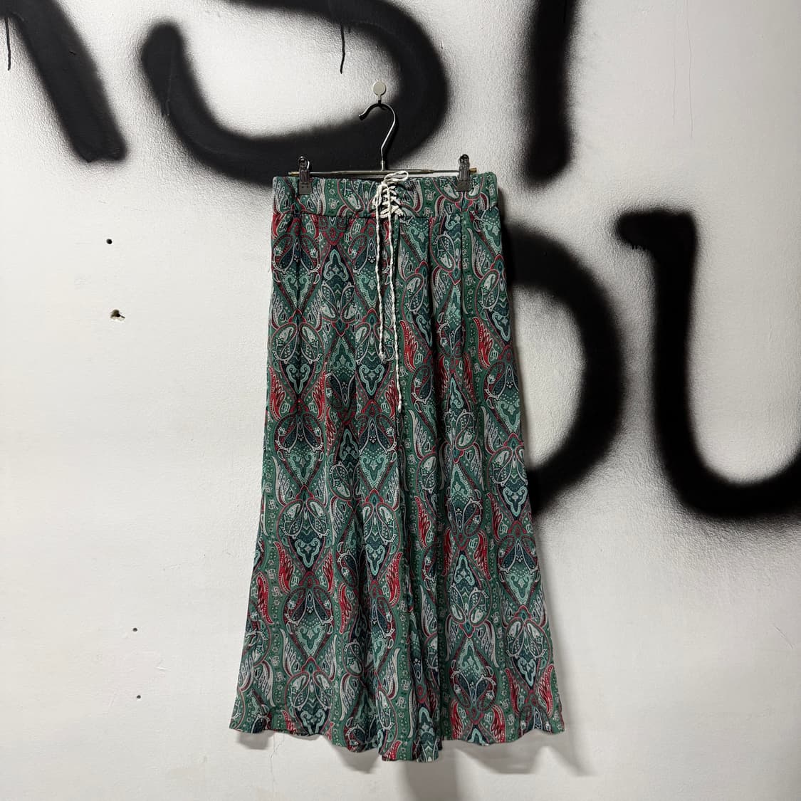 VTG 빈티지 보헤미안 에스닉 페이즐리 풀 패턴 시스루 와이드 팬츠 상품이미지1