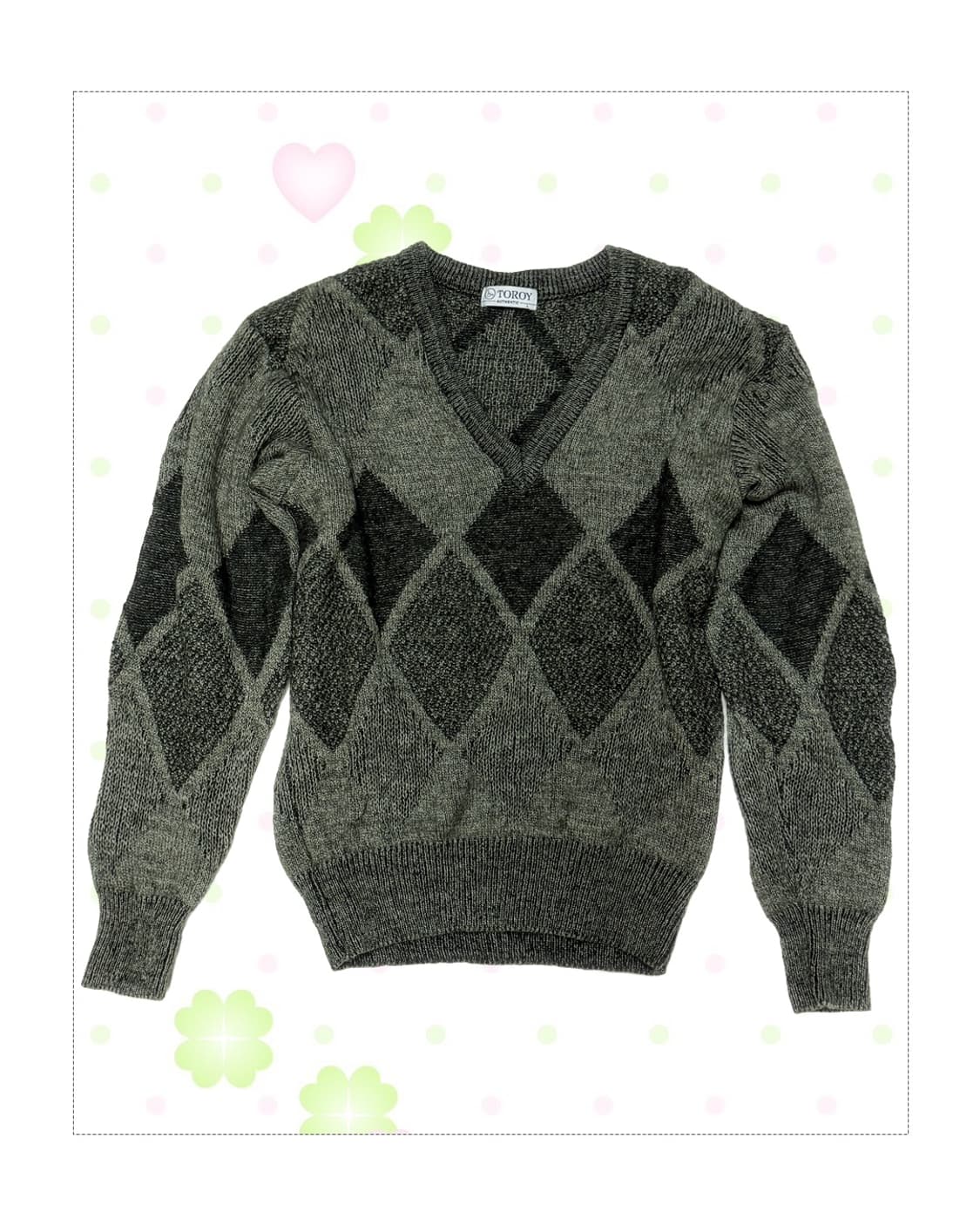 말차라떼 브이넥 아가일 니트  상품이미지1