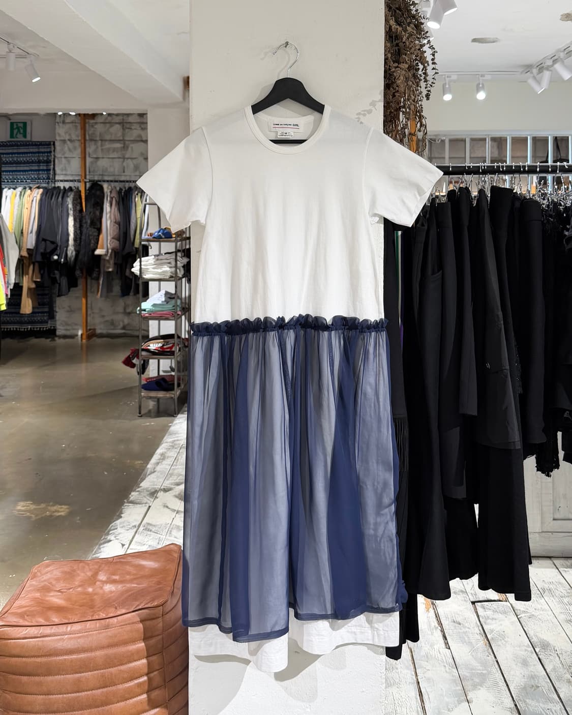 꼼데가르송 걸 화이트 게더링 네이비 시스루 레이어드 원피스 상품이미지1